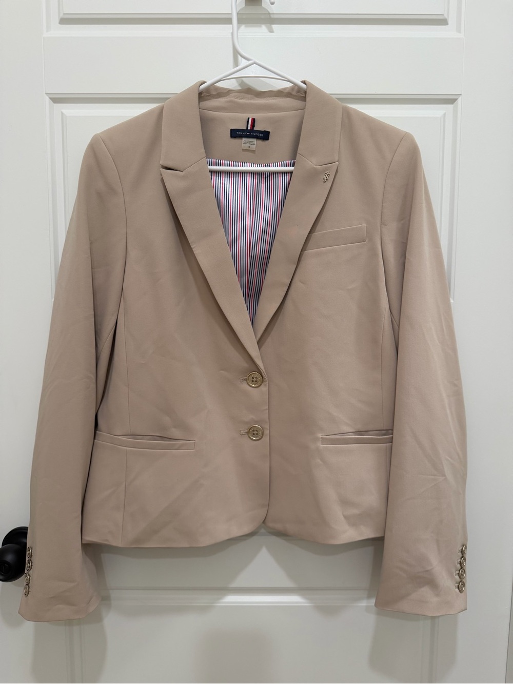 Tommy Hilfiger Beige Tailored Blazer Size 12 Gold Buttons Quiet Luxury